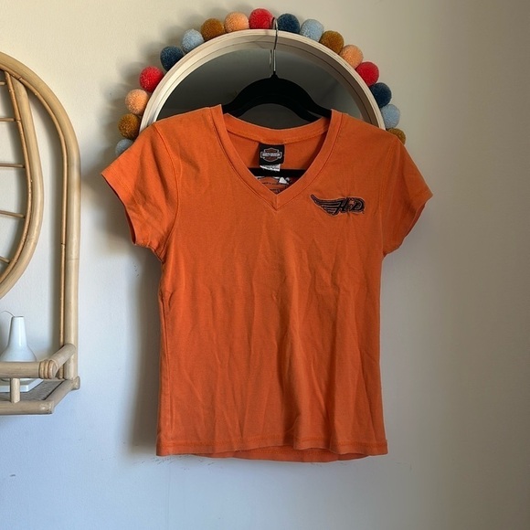 Harley Davidson Motorcycles Embroidered Baby Tee V Neck Top Short Sleeve - Picture 1 of 6